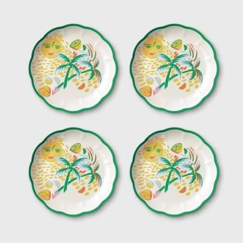 Roller Rabbit x Target Set Melamine Plates 9" Tropical Citrus Scalloped Rim NEW